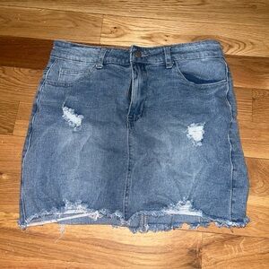 Denim Distressed Mini Skirt